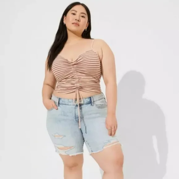 Torrid Striped Ruched Pink Top - Picture 2 of 7